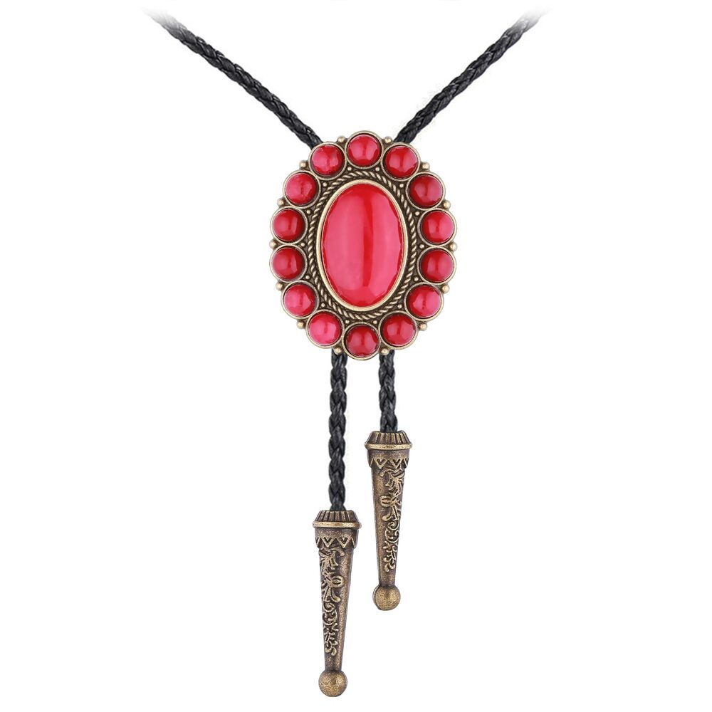 4105 Red Jade Bolo Tie Cowboy Necktie Statement Bolo Ties Western Rodeo Tie